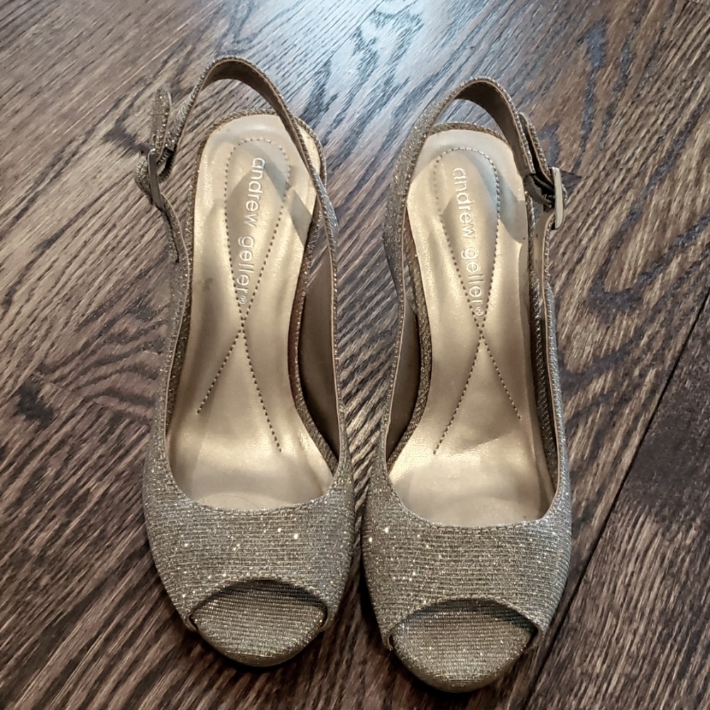Silver peep toe heels